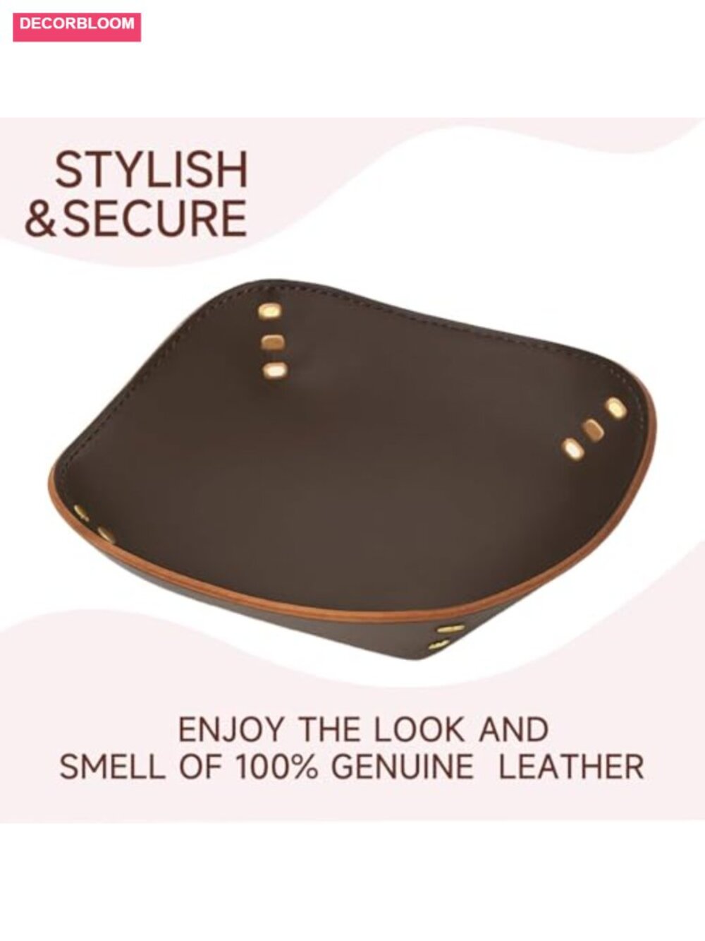 Genuine Leather Valet Tray Handmade Catchall Organizer for Desk Nightstand - Picture 3 of 6